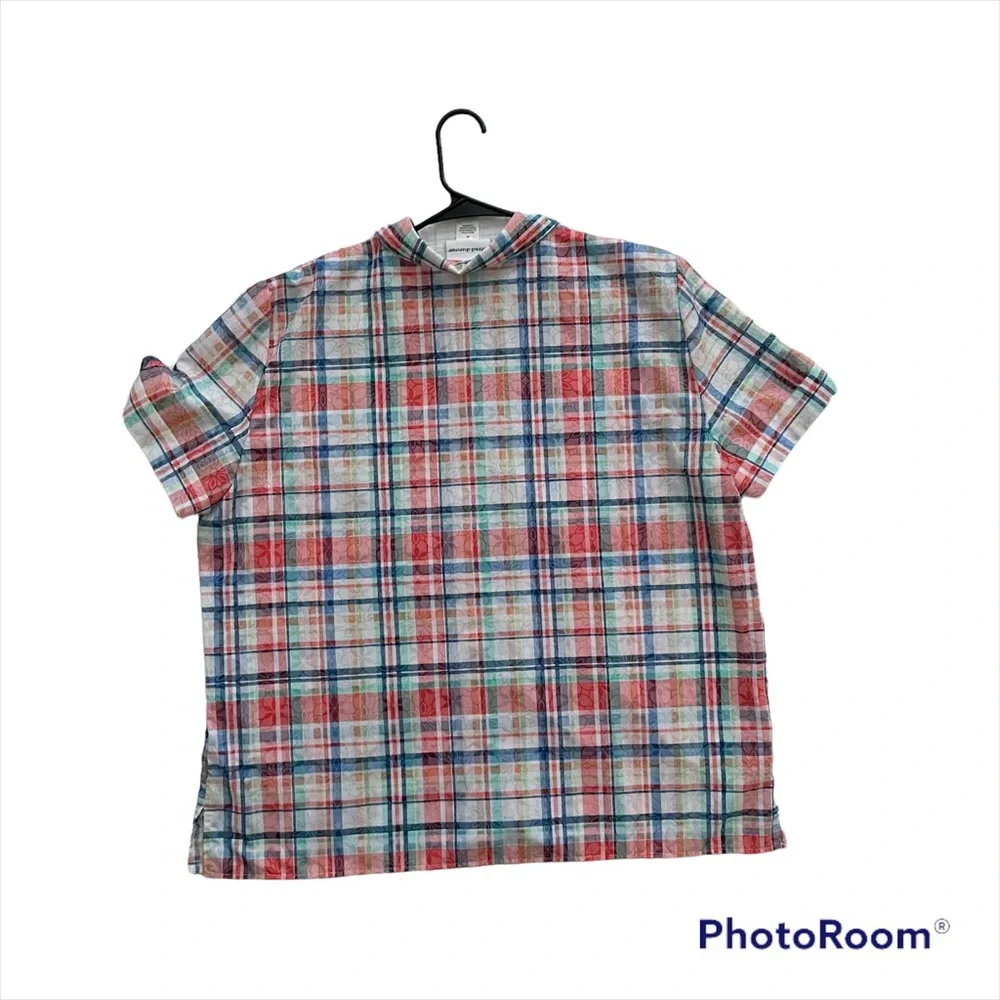 Alfred Dunner Women’s Short Sleeve Shirt Blouse 18 Blue Red Plaid Like New
